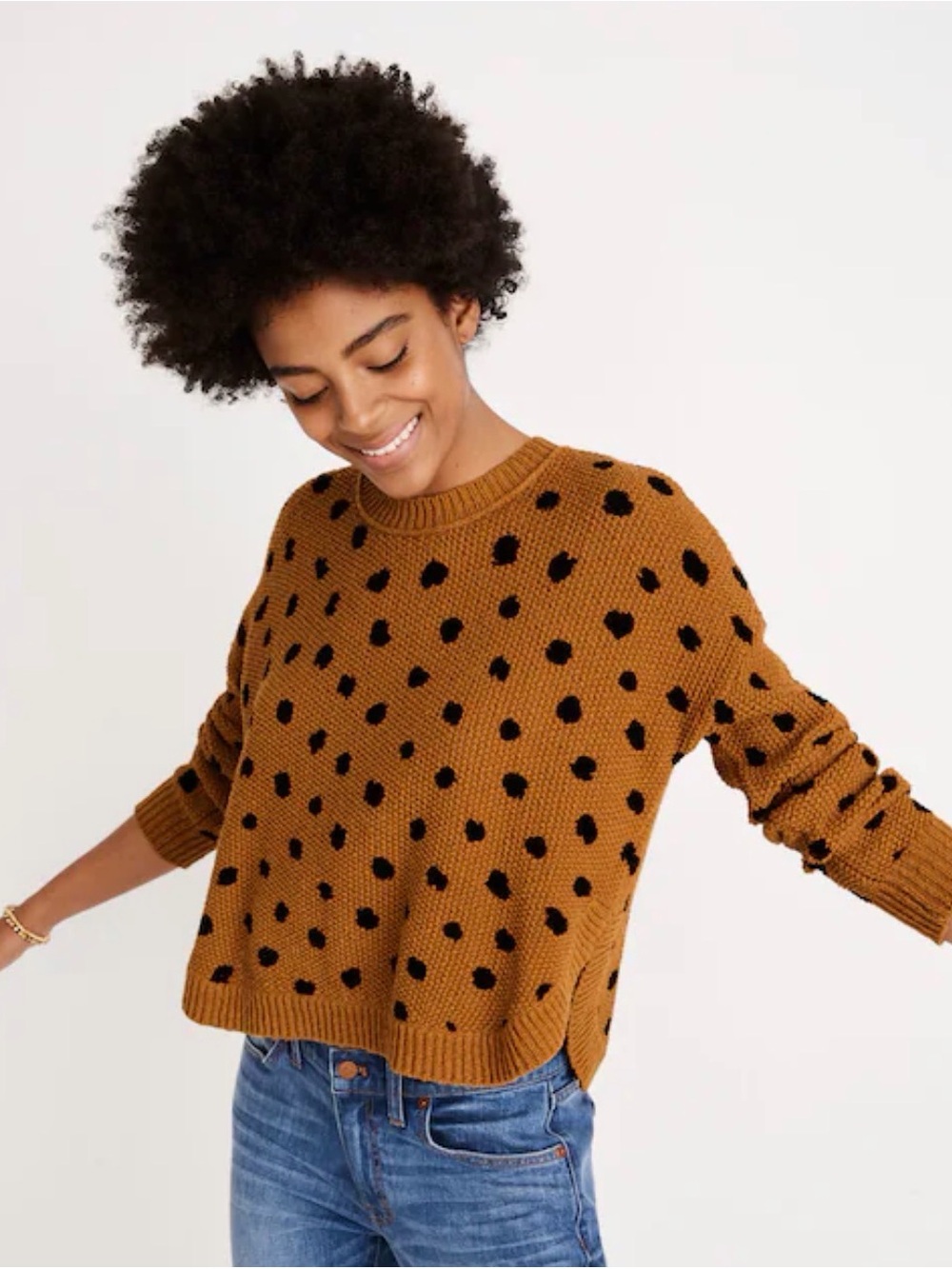 Madewell Painted Spots Pullover Sweater in Egyptian Gold XS